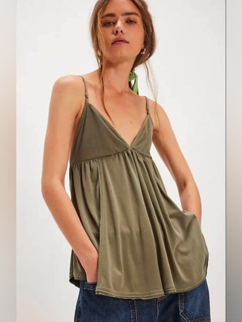 NWOT Free People Trixie V-Neck Sleeveless Tunic Top Small Olive